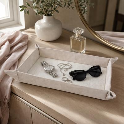 Sagebrook Home "Modern Rectangular Suede Tray - 14"", Ivory - 14.0"""