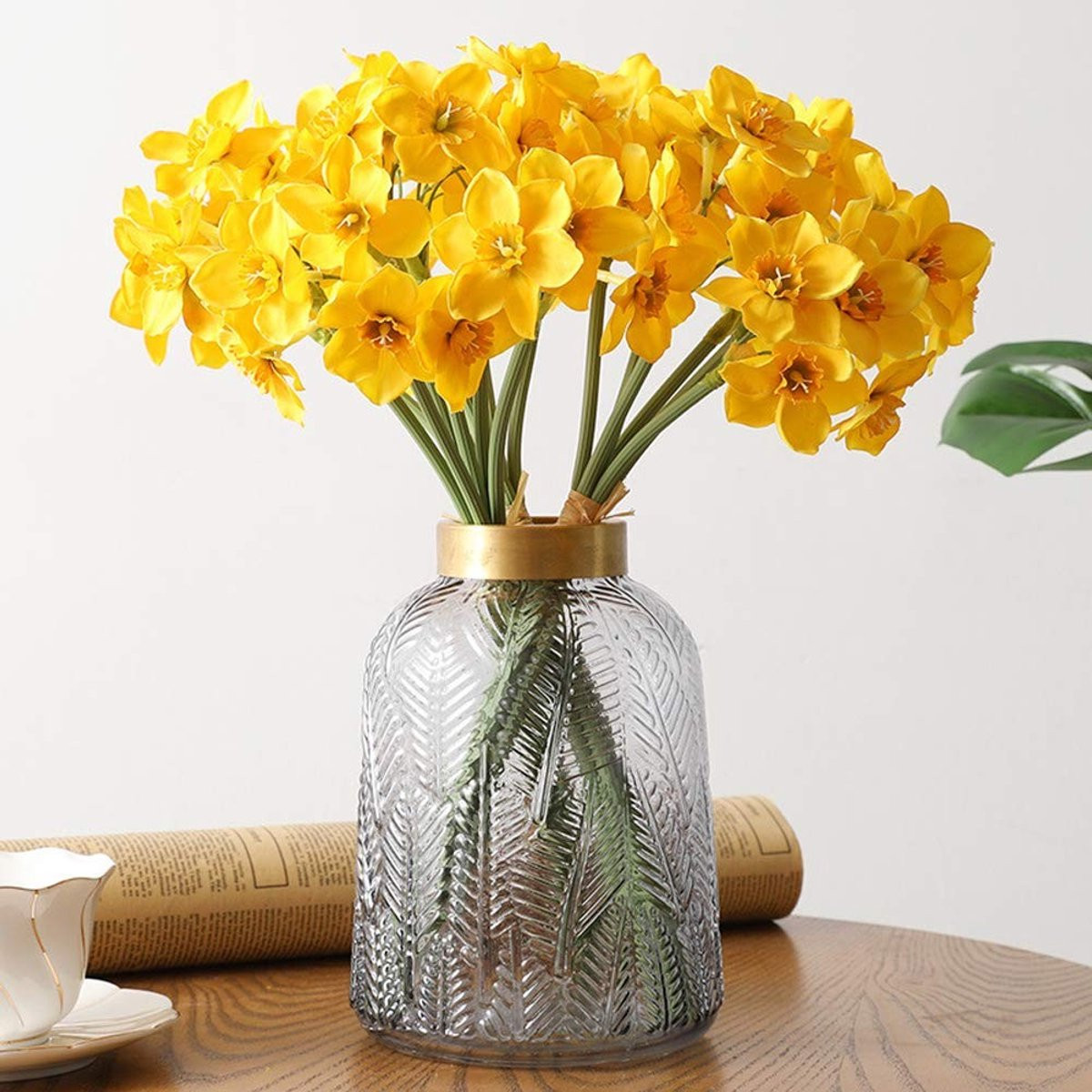 Dailygoody Kunstmatige Narcissen Gele Zijde Bloemen Boeketten - 6 Stuks