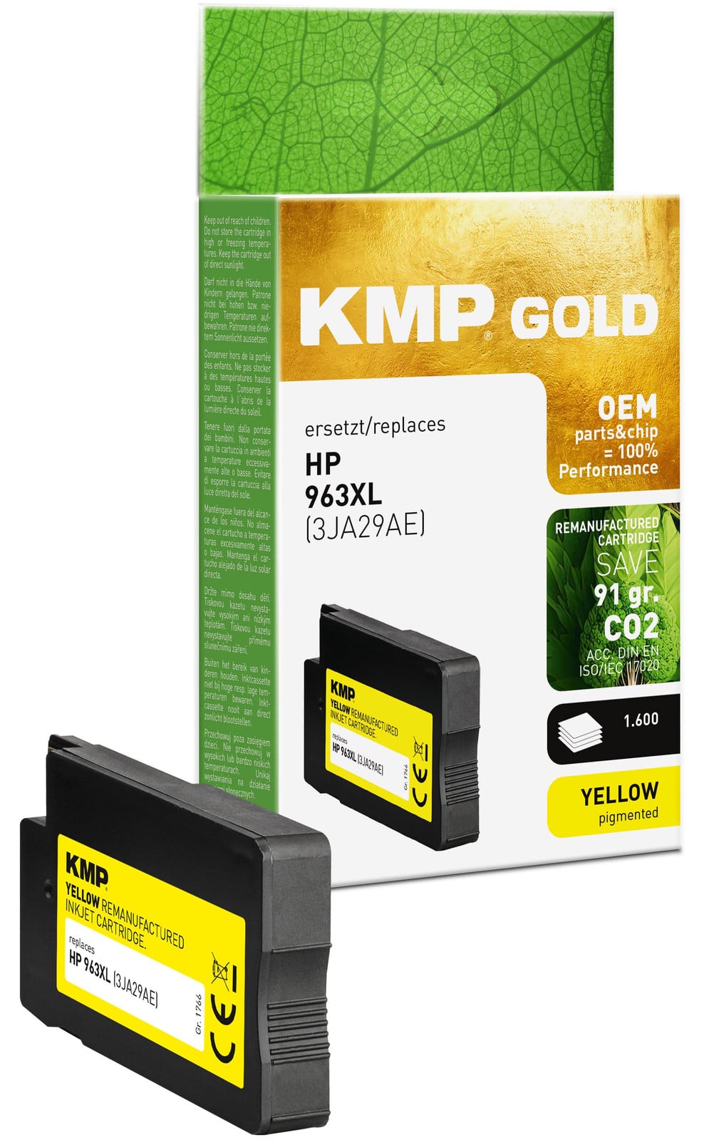 KMP GOLD Remanufactured HP 963XL Gele Inktcartridge 1766,6009 (3JA29AE) met 2000 pagina's capaciteit