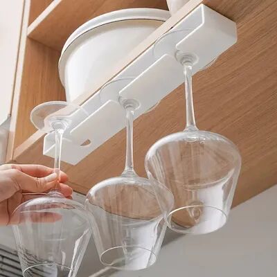 Combo Retail Shop Bar Wine Glass Rack, Non drilled Cup Holder For Kitchen, Upside Down Rack For Wine Glasses b white