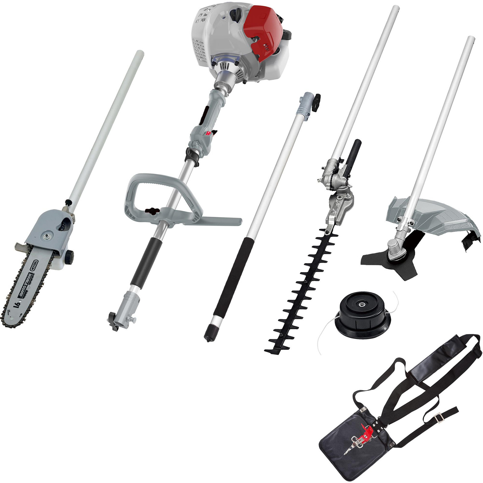 Ikra 4-in-1 benzine multifunctionele machine IBKH 33-1 met grastrimmer, heggenschaar, telescopische heggenschaar en stobbenfrees