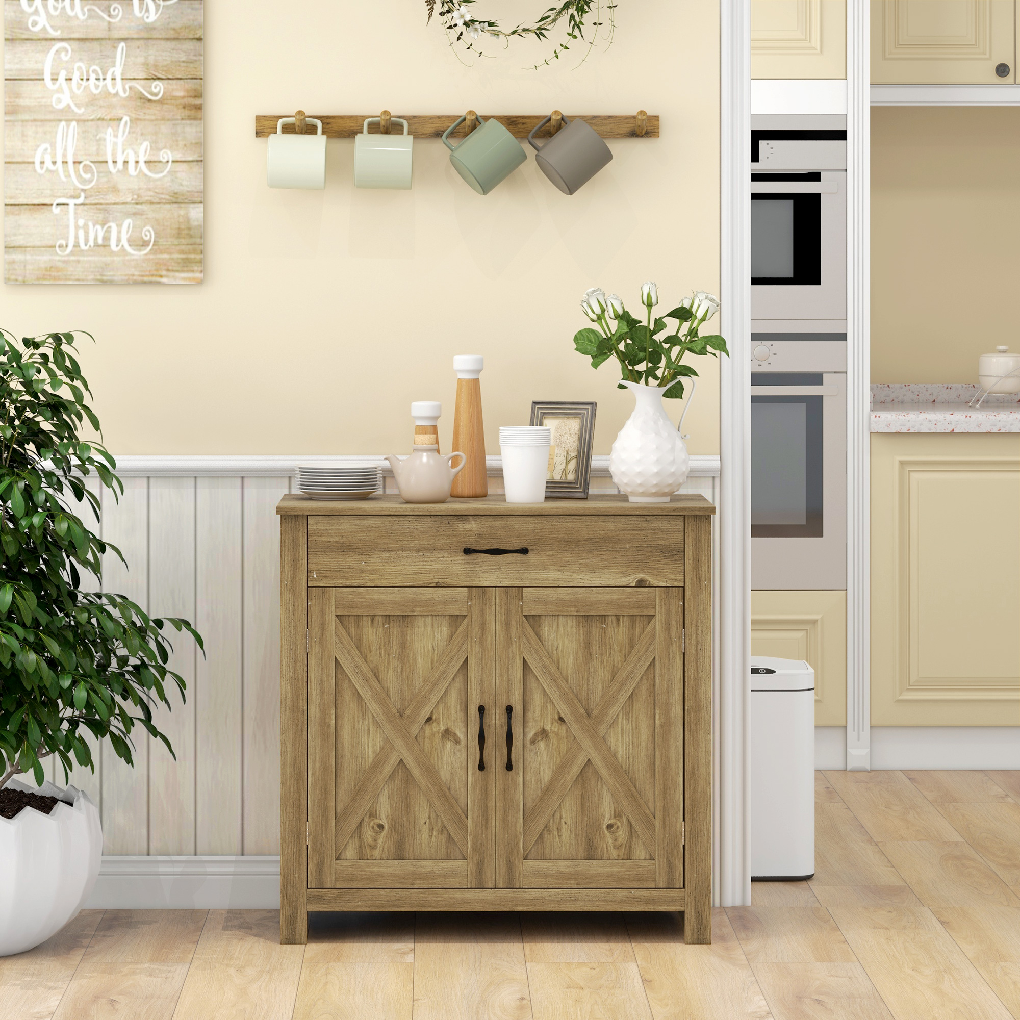 Homcom Credenza Cucina Country con Armadietto a 2 Ante e Cassetto, 80x39.7x80cm, Color Legno   Aosom Italy