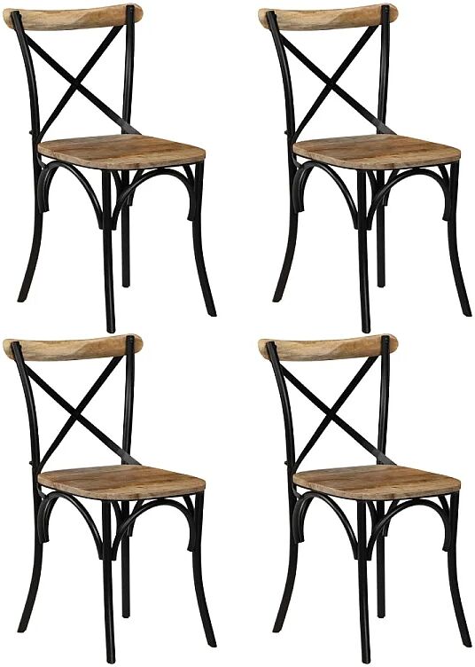 vidaxl Sillas con respaldo cruzado 4 uds madera maciza de mango negro