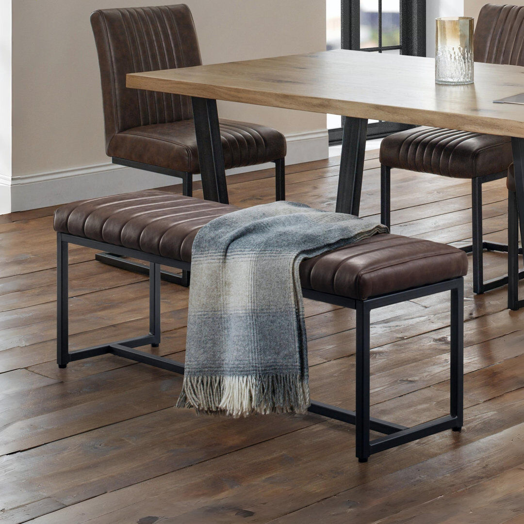 Ivy Bronx Armor Faux Leather Upholstered Bench Brown/Gunmetal 47cm H X 121cm W X 40.5cm D