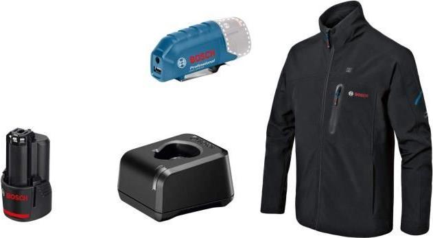 Bosch Professional GHJ 12+18V XA Beheizbare Jacke, Größe XL, mit 12V Batterie, Heizstufen einstellbar