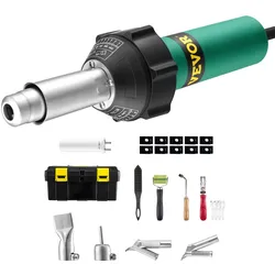 VEVOR Heißluft-Kunststoffschweißgerät, 1600 W Heißluftpistole, 50–600 °C PVC TPO Vinyl Schweißbrenner, Hot Air Welder Set mit 11 Zubehörteilen – Werkzeugkasten, Düse, Rolle, Klingen für PP/PE/PVC