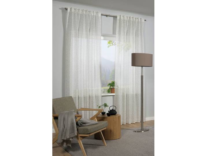 Gardine GARDINIA GRS Schal Zen Silence mit Gardinenband , weiss (reiskörner weiß), B:135cm H:245cm, Obermaterial: 100% Kunststoff, Gardinen, Gardine, blickdicht, Kunststoff, Stoff aus 50 % recyceltes Polyester