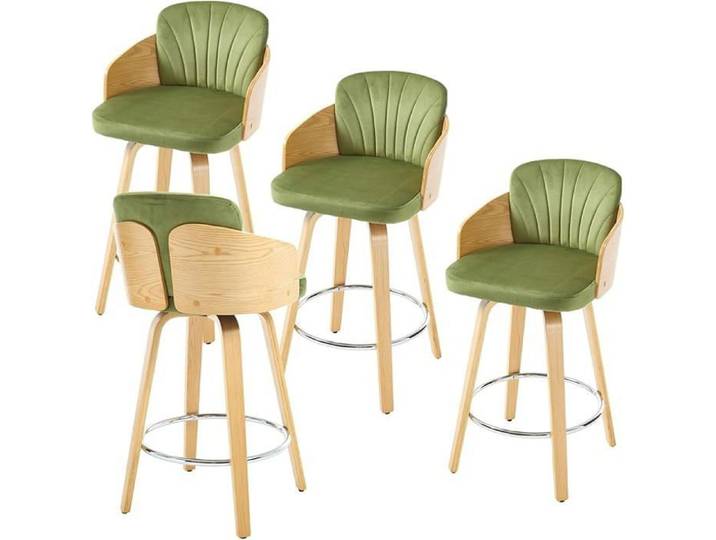 Wahson Tabouret de Bar lot de 4 Tabouret Bar Tabouret avec Repose-pieds en Métal Chaise Haute de Bar pour Comptoir Velours Vert