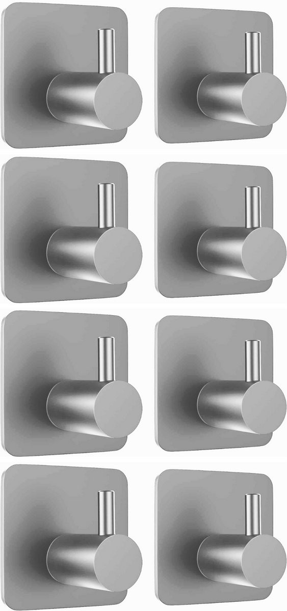 House of Husk 8 stuks RVS wandhaakjes - Zilver - Zelfklevend