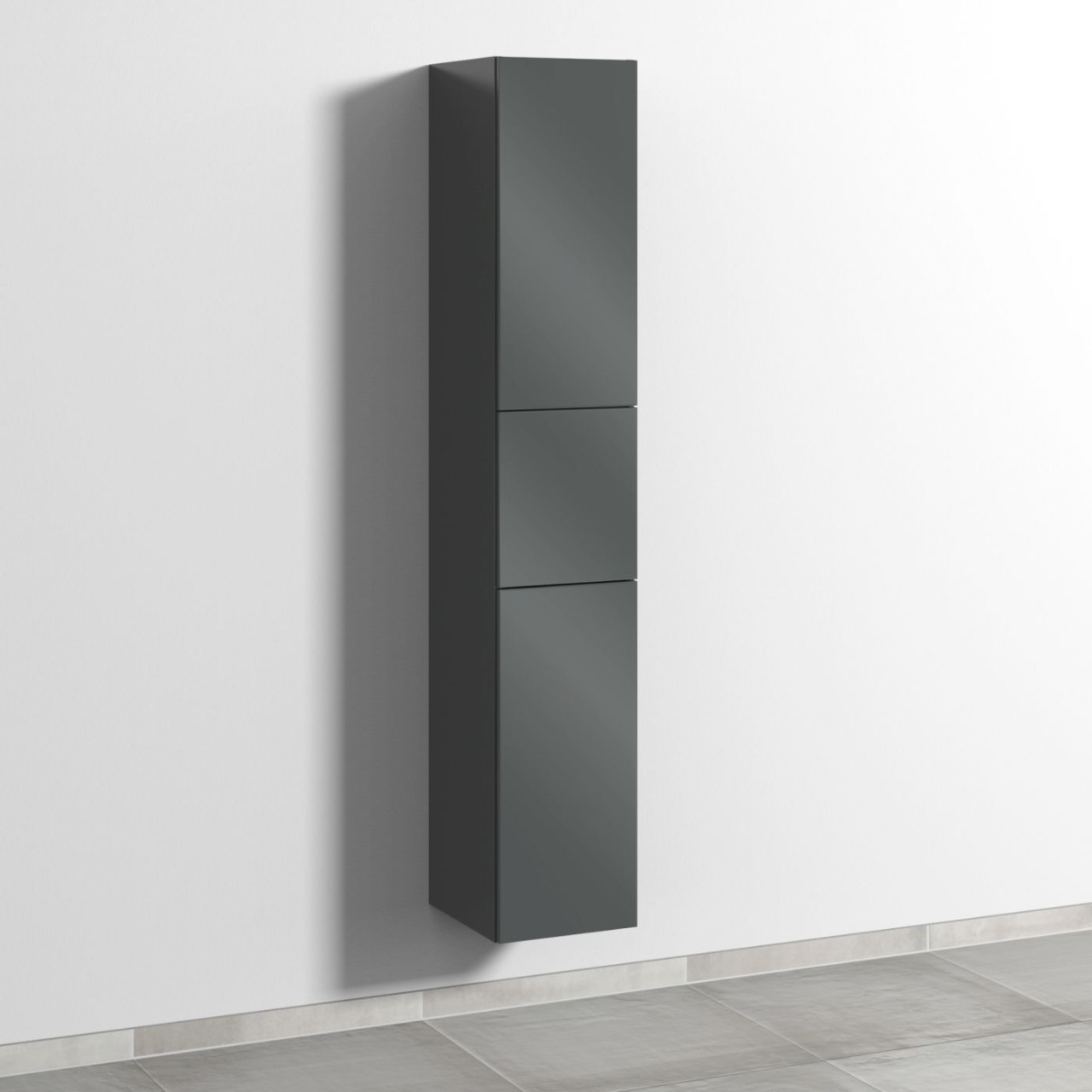 Sanipa 3way Hochschrank mit 2 Türen und 1 Auszug, Anthrazit-Glanz SF10179