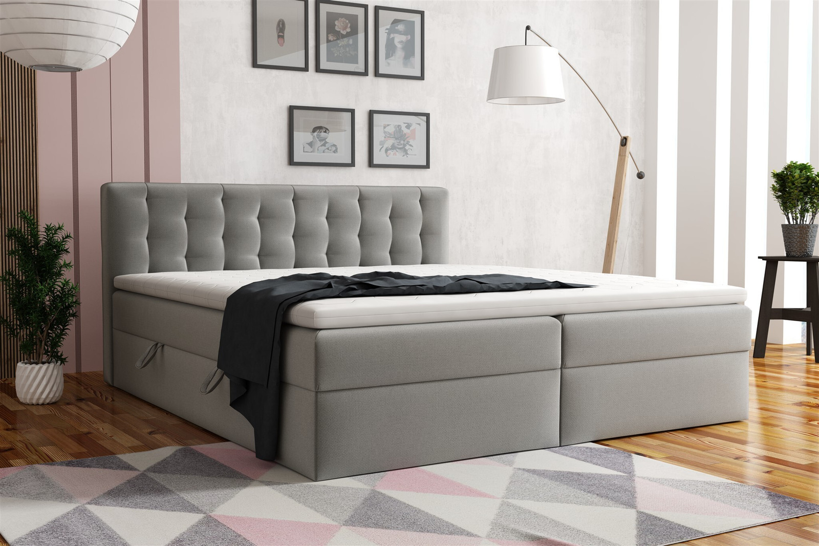 Fun-Möbel Boxspringbed DIAGO met opbergbox, beige, 200 x 200 cm