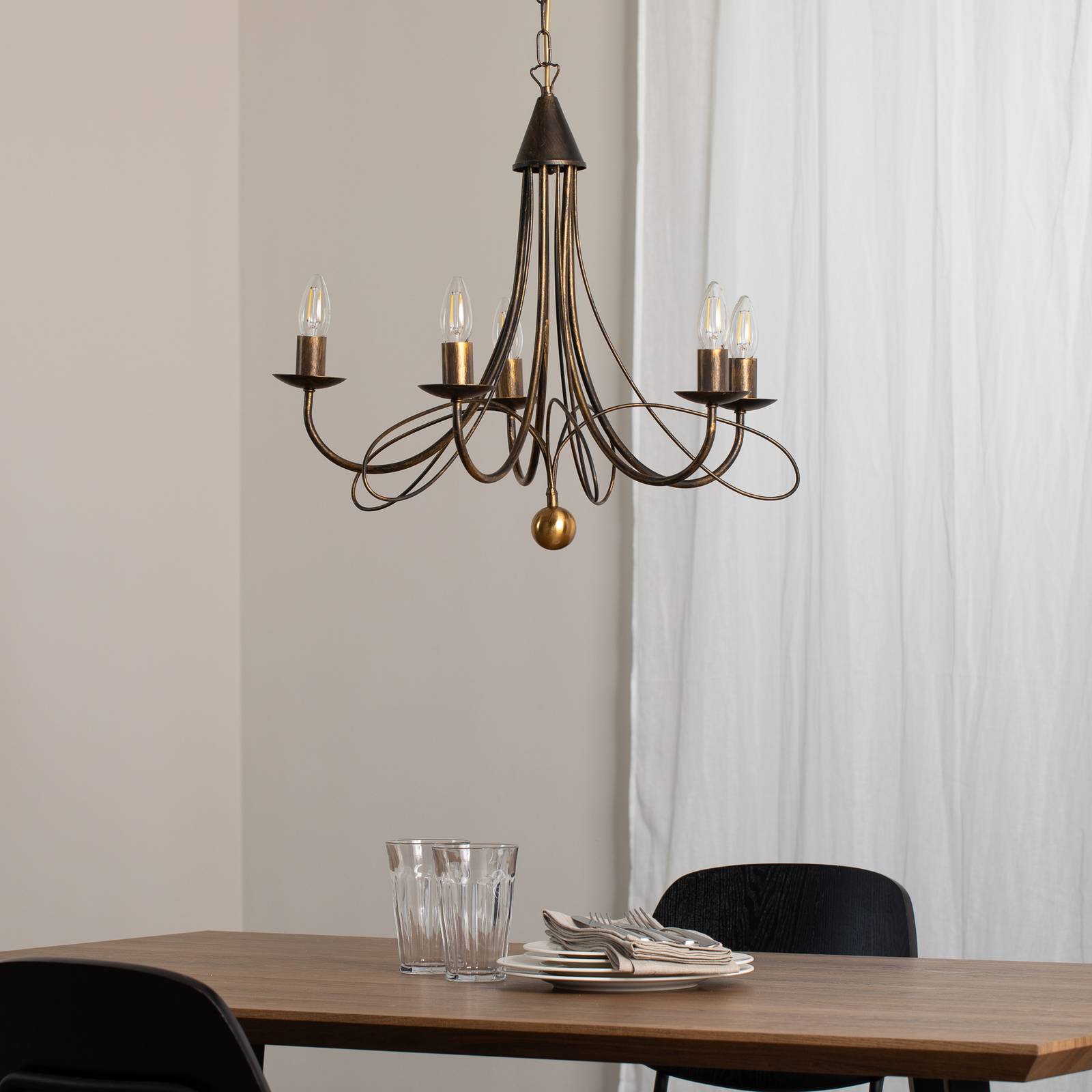 Kronleuchter Milvia ONLI, dimmbar, bronze / altmessing, für Wohn- / Esszimmer, Metall, Kronleuchter