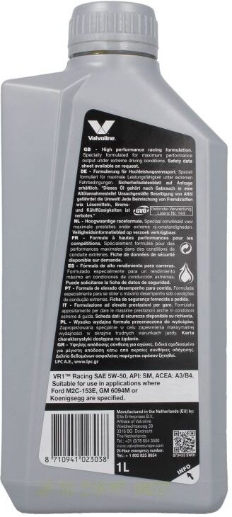 Motoröl VALVOLINE 908789 VR1 Racing 5W50 1L