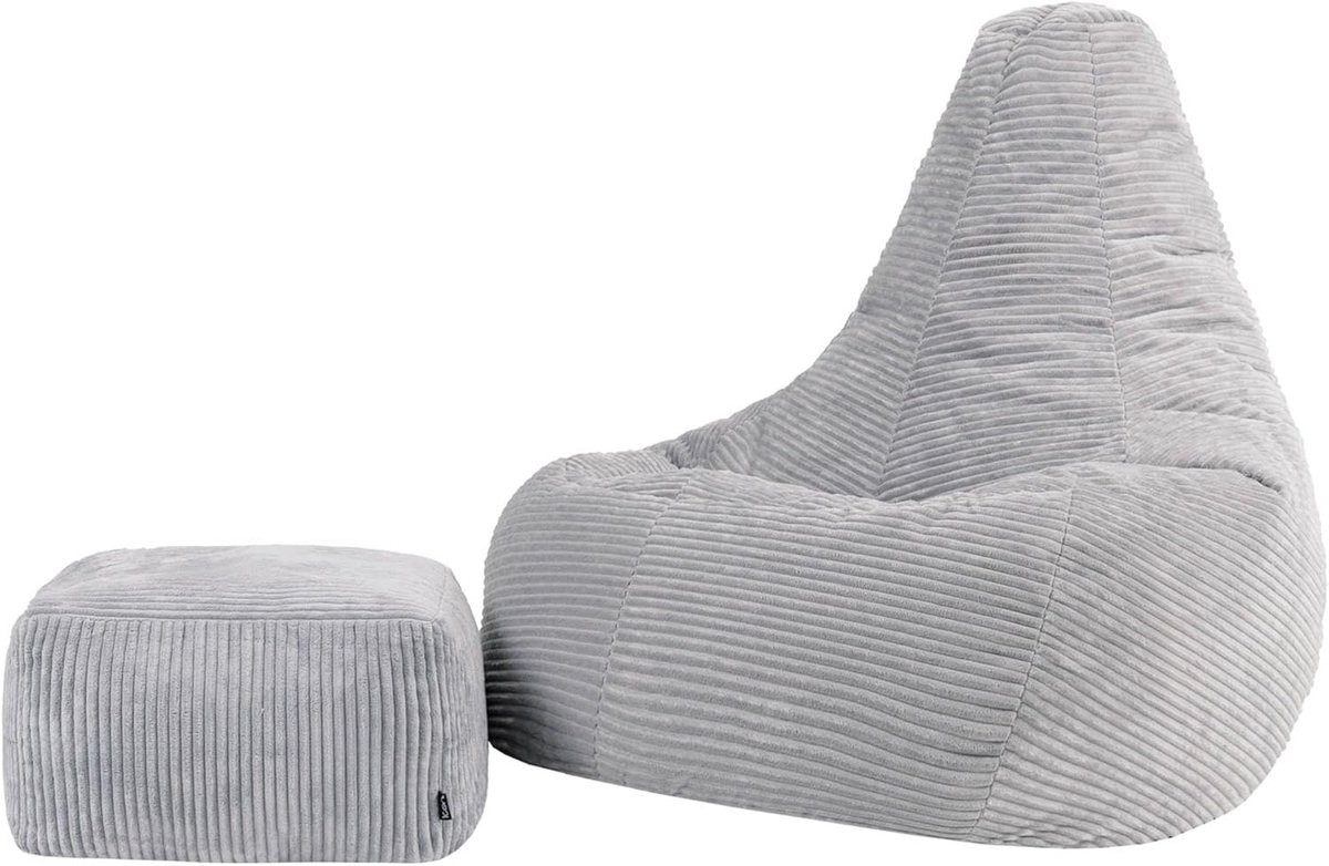 XXL Bean Bag Fauteuil met Hocker - Grijs Zitzak voor volwassenen