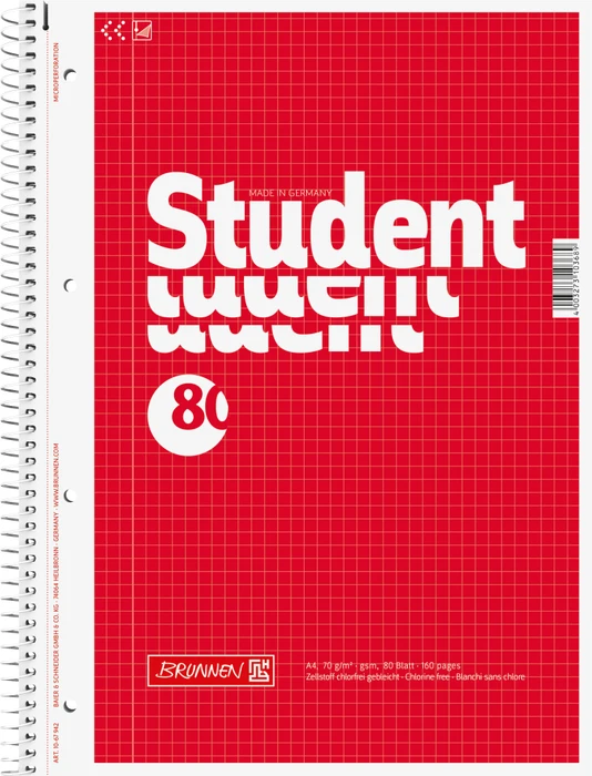 BRUNNEN 5 Collegeblöcke Student kariert DIN A4 Innenrand