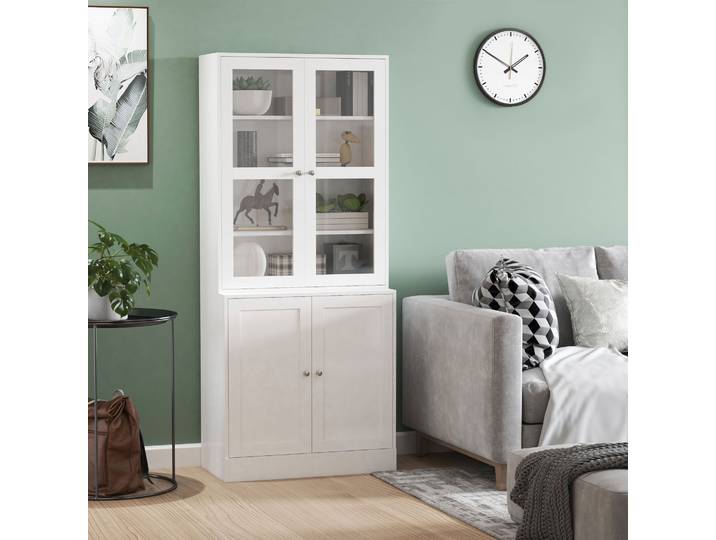 HOMCOM Bibliothèque Vitrine Blanc MDF Multi-Rangement