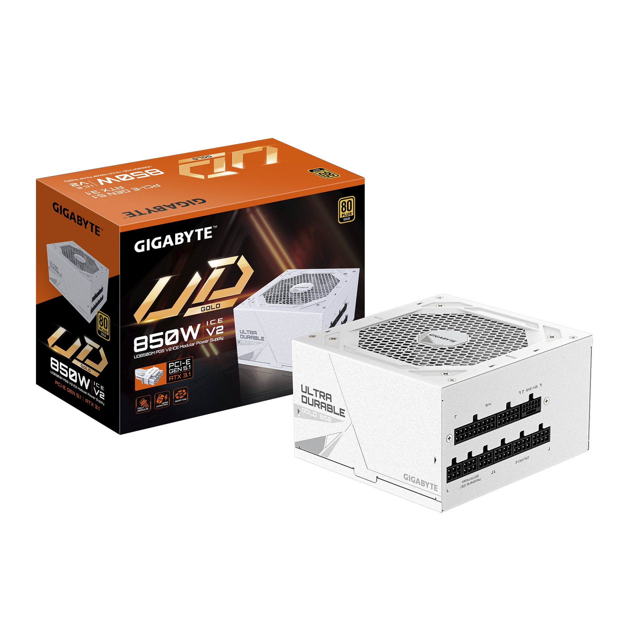 GIGABYTE UD850GM PG5 V2 ICE 850W ATX Netzteil, 80+ Gold, PCIe5.1, ATX3.1 voll modular GP-UD850GM PG5 ICE