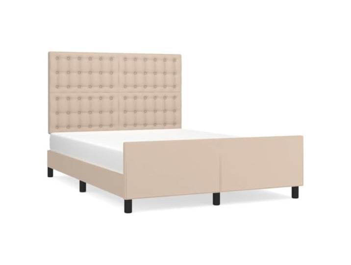 KKgypkn Bettgestell Kunstleder 140x200 cm mit höhenverstellbarem Kopfteil, Cappuccino-Braun, Stabiler Bettrahmen mit Stützbeinen und Sperrholzlatten