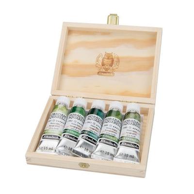Schmincke Horadam Aquarell, Super Granulation Set Aue im Holzkasten, 5 x 15 ml Tuben