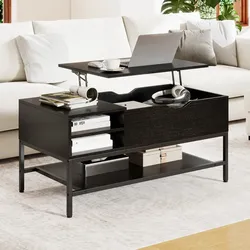 Helloshop26 - Rechteckiger Couchtisch 99,5 x 49,5 x 47,5 cm praktisch mit modernem Stauraum aus schwarzer Spanplatte 20_0018300