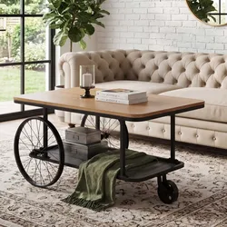 Couchtisch MCW-Q69, Beistelltisch Sofatisch, Reifen Industrial Retro Holz, 54x100x60cm ~ natur, schwarz