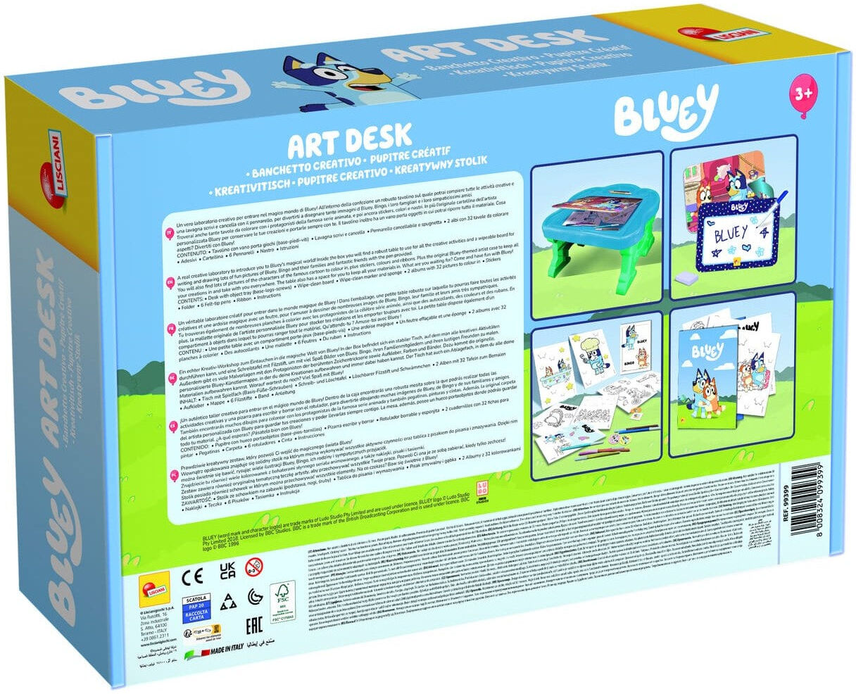 Lisciani Bluey Edu Desk - Creative Art Kit With Erasable Board, Coloring Books, And Storage Desk for Kids