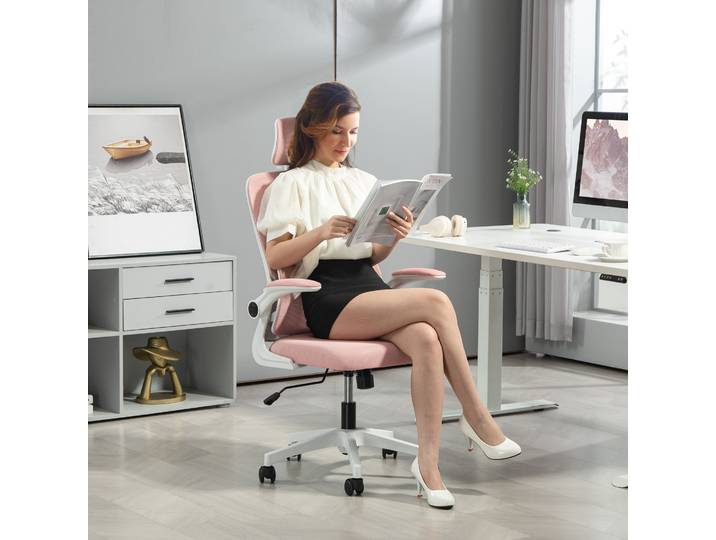Vinsetto Chaise de Bureau Réglable Tissu Maille Rose