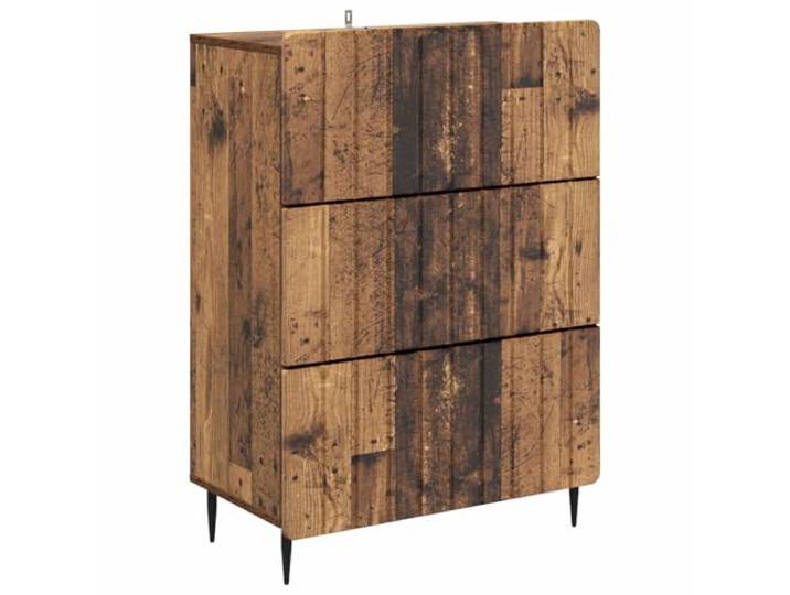 KLGBNCVE Schubladenschrank 66 x 34,5 x 92 cm Holzwerkstoff Altholz Streifenmuster,herausziehbare Schubladen,Eisenbeine,feuchtes Tuch reinigen,Büro