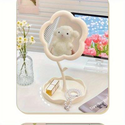 Fusion Finds Flower Vanity Makeup Mirror With Rotating Desktop Stand For Bedroom & Dorm white