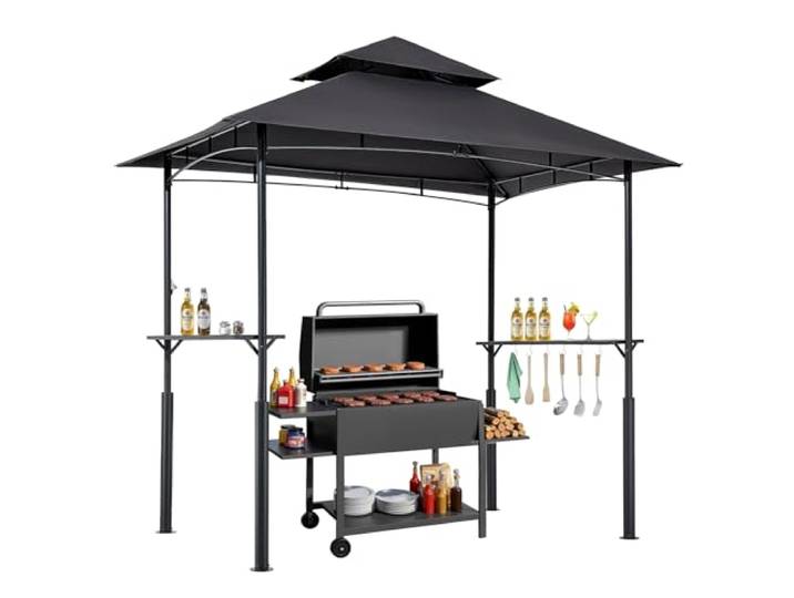 VEVOR Gazebo de Barbecue\, 243 x 150 cm\, Tonnelle de BBQ Extérieur Renforcée avec Toit à 2 Niveaux\, Abri de Barbecue de Patio en Acier Thermolaqué\, pour Grillades\, Fêtes\, Pique-niques\, Jardin\, Patio