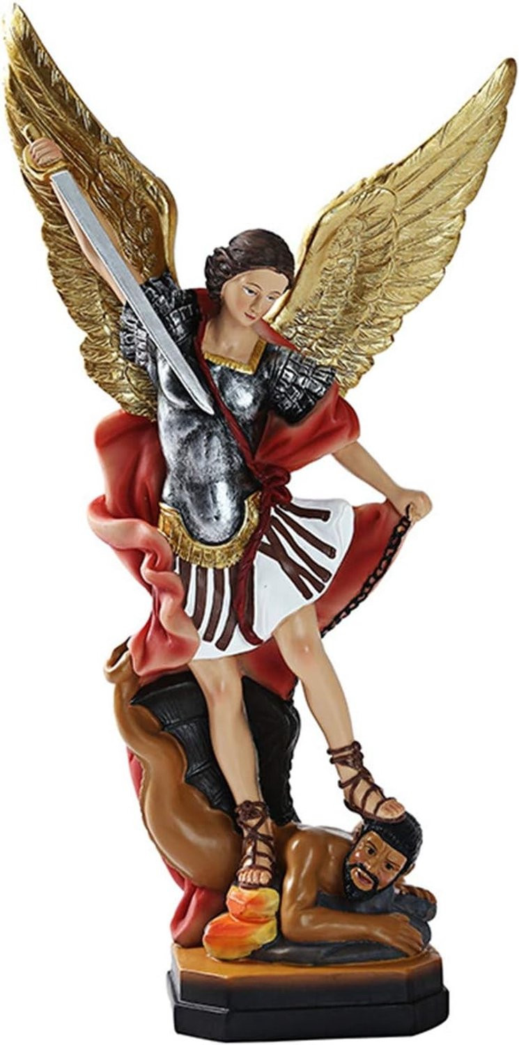 Religieus beeldhouwwerk Aartsengel Michael San Miguel decoratieve sculptuur 31 cm