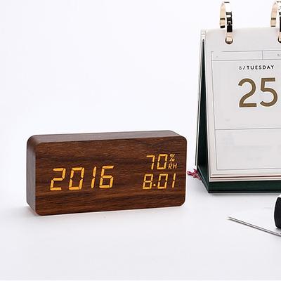 Holzwecker, LED-Digitaluhr, Elektronik, Stummschaltung, Schlummerfunktion, Temperatur- und Luftfeuchtigkeitsanzeige, Schreibtisch-Schlafzimmer-Dekoration