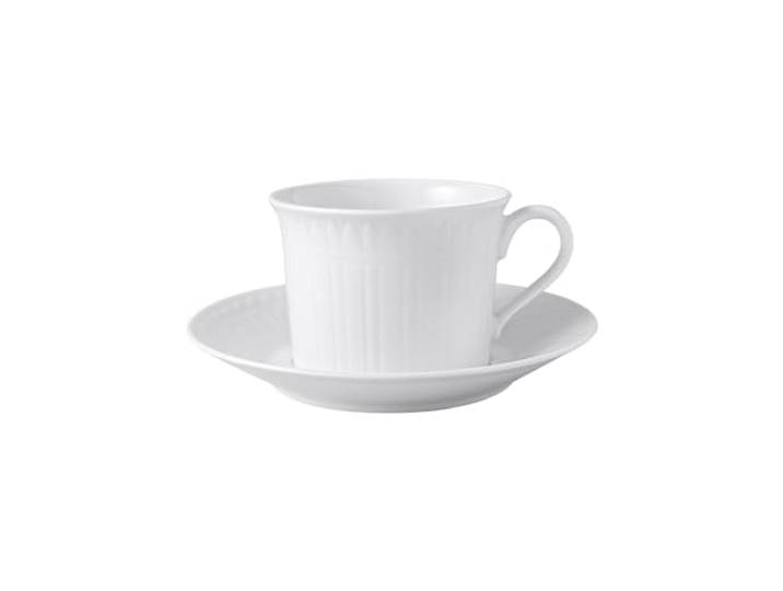 Villeroy & Boch Cellini Cappuccino Tasse mit Untertasse, 350 ml, Milchkaffee-Set mit antiker Relief-Optik, Premium Porzellan, Weiß