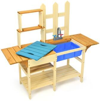 Costway Kid's Outdoor Wooden Pretend Cook Kitchen Playset Toy