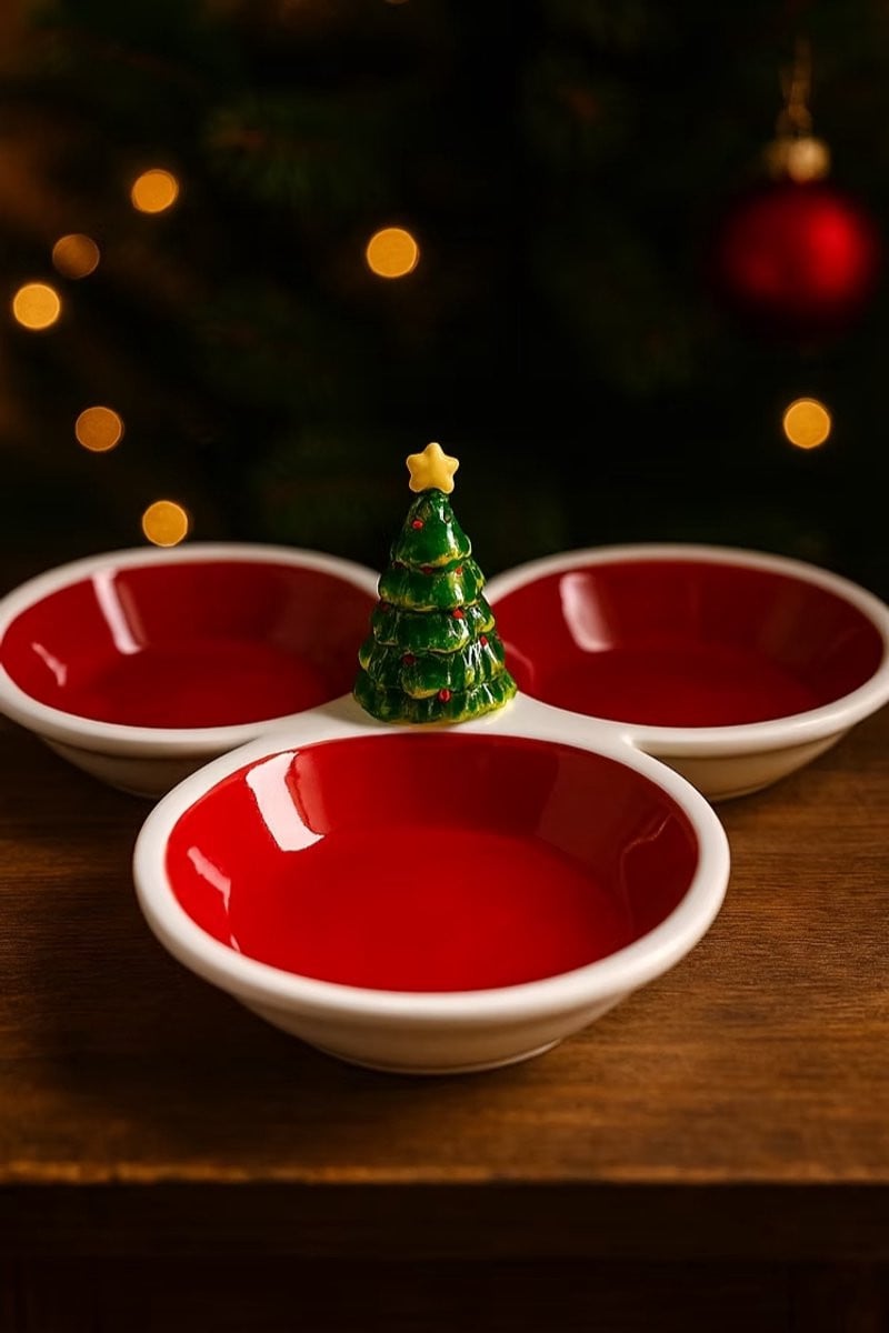 Decoratieve Kerstschaal met Boom voor een Feestelijke Tafel
