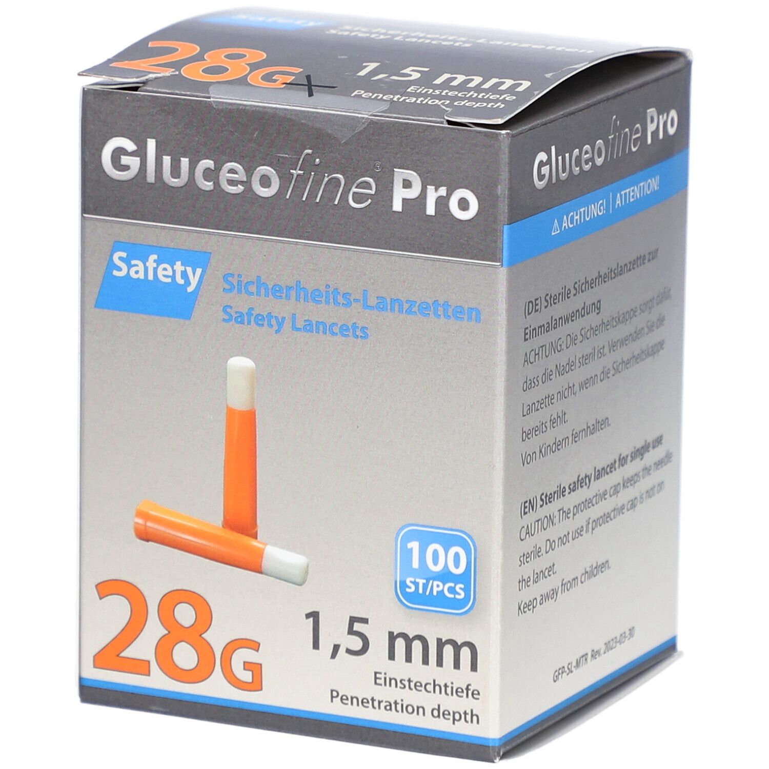 Gluceofine Pro Safety Sich.-Lanzetten 28 Gx1,5 mm 100 St Lanzetten