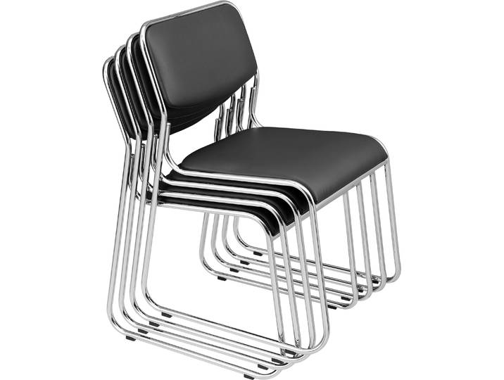 Konferenzstuhl 4er Set stapelbar ergonomisch Metall mit Kunstlederbezug Schwarz