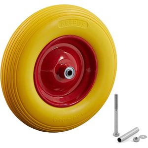 Arebos Schubkarrenrad 4.80/4.00-8, pannensicher Vollgummi, 200kg Tragkraft, Ø 390mm, mit Achse & Stahlfelge