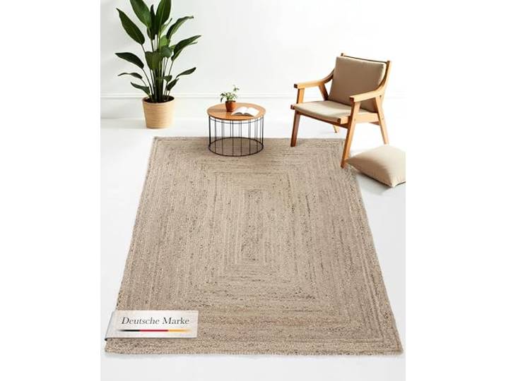 carpetfine Jute Teppich Nele Boho 200x290 cm Taupe aus 100 % Jute, handgewebt, Naturfaser, für Fußbodenheizung geeignet, für Wohnzimmer, Schlafzimmer und Esszimmer