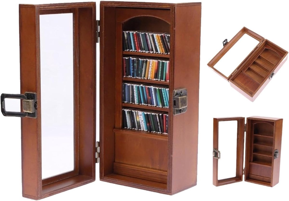 Miniatuur Boekenrek Houten Boekenkastje Houtkleur B/D/H: 20 x 10 cm