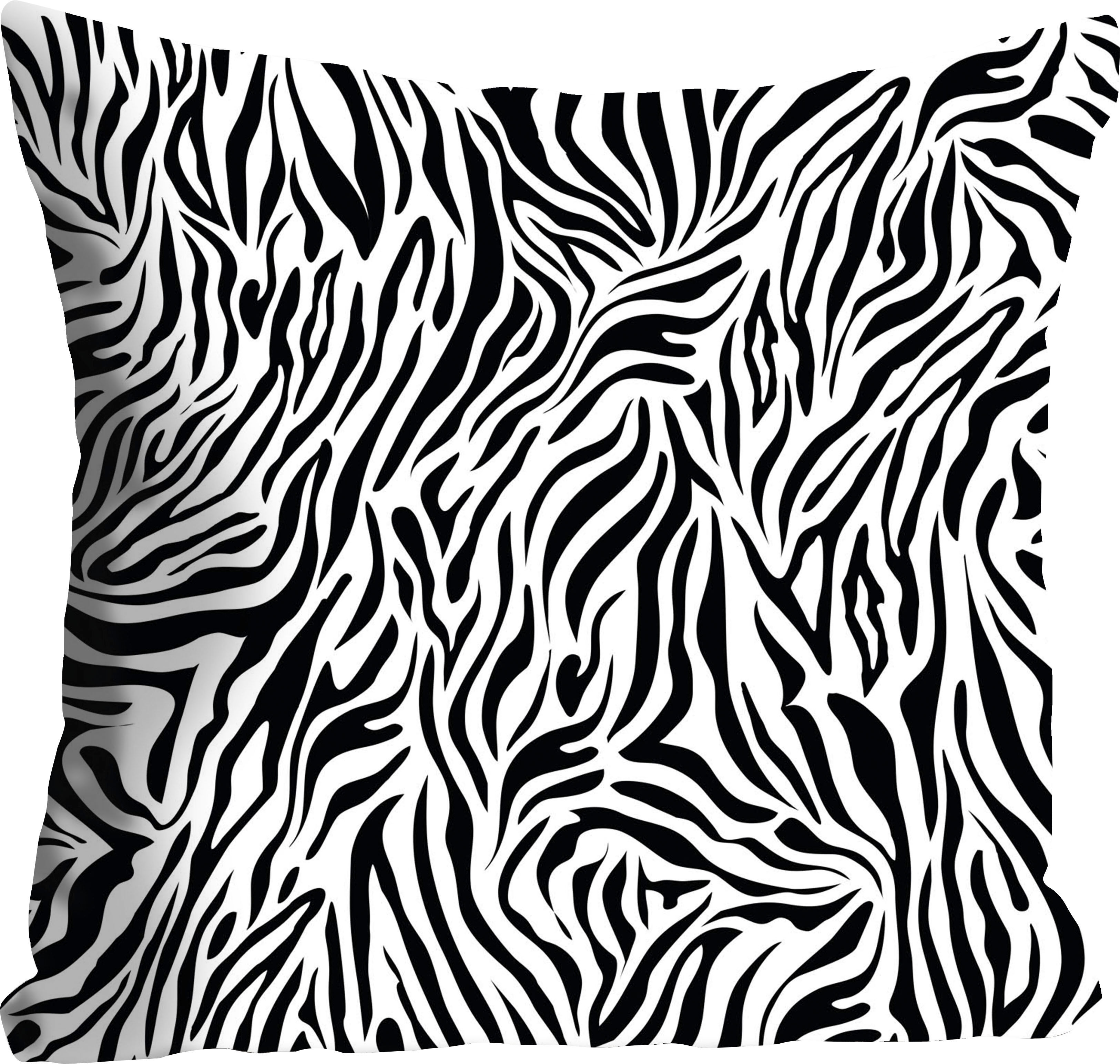 Dekokissen QUEENCE "Finn", schwarz (schwarz, bedruckt), B:40cm L:40cm, Polyester, Dekokissen_Sitzkissen_Kissenhüllen, Dekokissen, Kissenhülle,Zebra-Fell,Tiermuster,Geometrisch,Schwarz-Weiss,Naturmotiv schwarz, bedruckt B/L: 40cm x 40cm, 1 Stk.