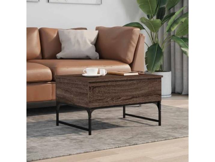 KTHLBRH Couchtisch Eiche braun 70 x 50 x 40 cm mehrschichtiges Metall Hebefläche, 2 versteckte Fächer, verstellbare Füße, robuste Konstruktion