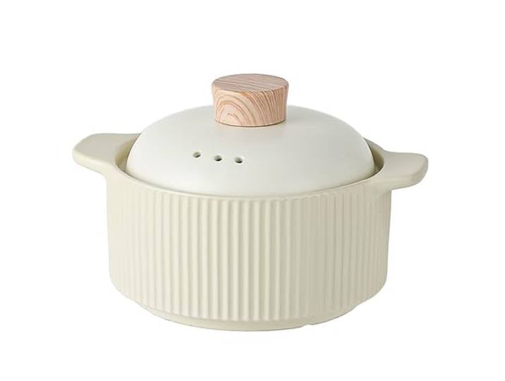 Keramiktopf mit Deckel, mit Deckel, Eintopf aus Porzellan, Suppentopf(Beige,2.6L)