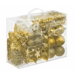 Relaxdays Weihnachtskugeln 100er Set, glitzernd, matt & glänzend, Baumschmuck, Kunststoff, verschiedene Designs, gold
