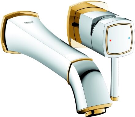 Grandera Grohe Grandera 19930IG0 chrome or, mélangeur mural 2 trous, saillie 234mm