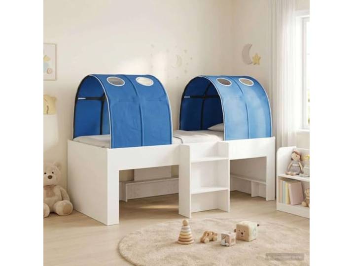 RJPLMFV Bett mit 3 Teilen, Weiß und Blau, Holz Fester Lattenrahmen, schlichtes Design, einfache Montage für 2 Personen, Verwendung im Innenbereich