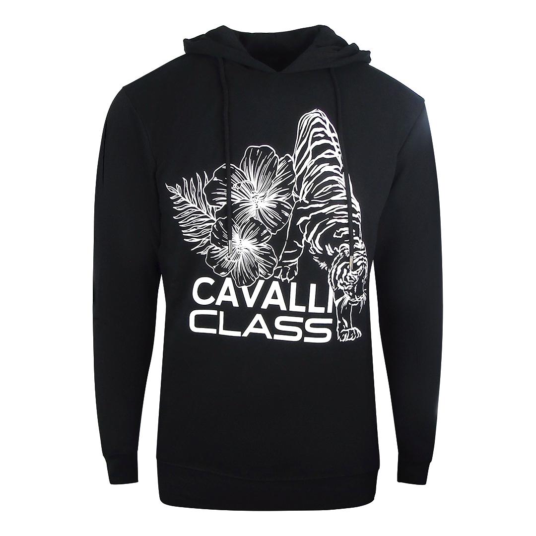 Schwarzer Cavalli Class Kapuzenpullover mit Blumenlogo