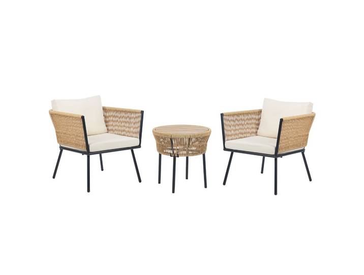 BALKONSET 2-Sitzer Rattan natürlich Auflagen hellbeige Gargano