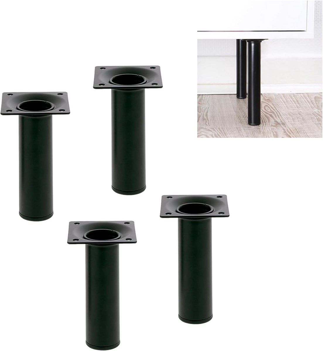 Set van 4 zwarte ronde stalen meubelpoten 30x350mm inclusief schroeven