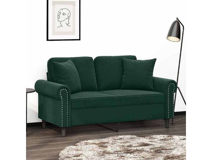 Sofa intérieure moderne Canapé 2 places avec oreillers vert foncé 120 cm velours(2293）